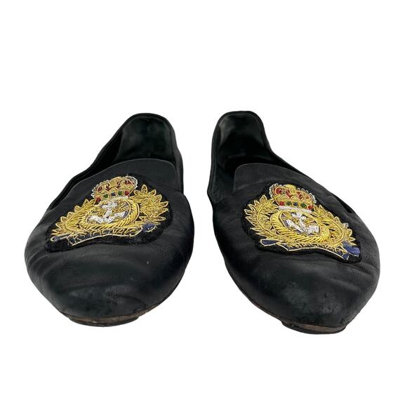 Veronica Beard Black Flats 36.5 Royal Navy Gold Patch - Picture 2 of 10